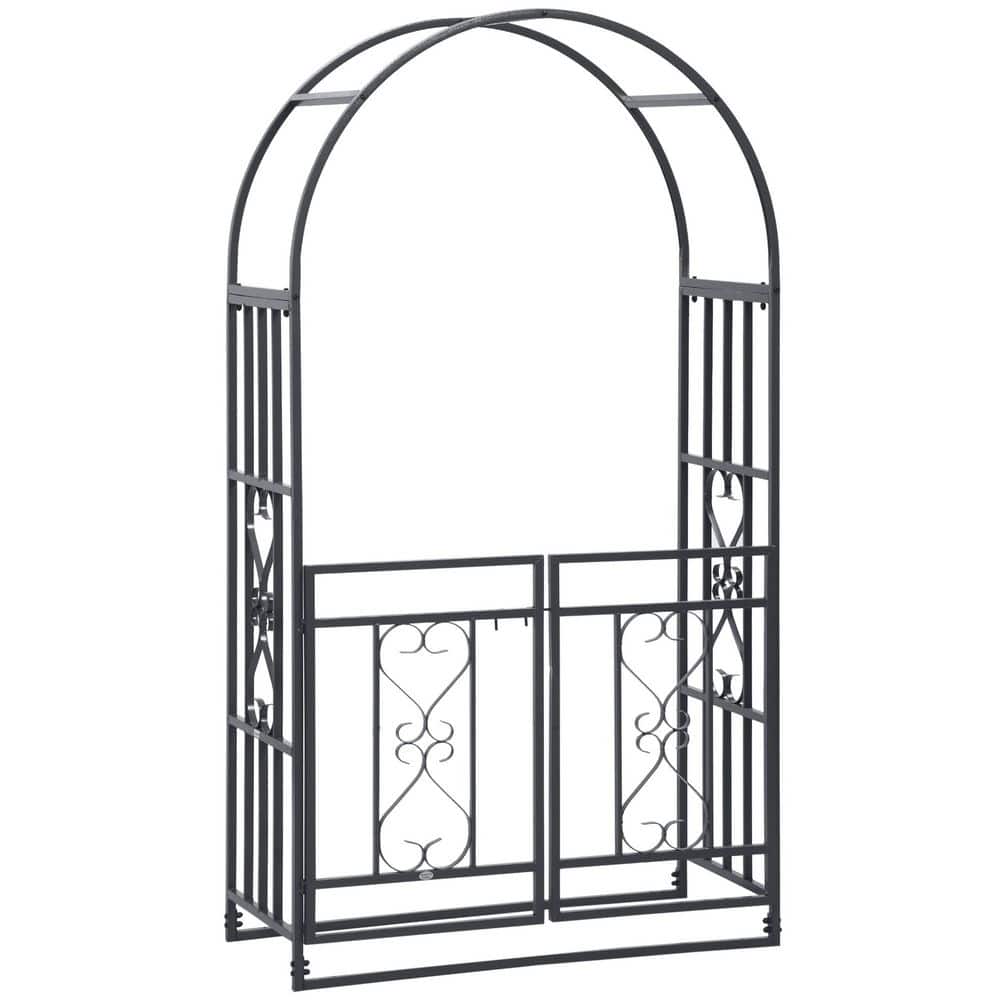 81 in. Steel Garden Arbor Trellis with Locking Gate and Heart Motifs for Climbing Vines, Outdoor Weddings and Party price history on PriceWatchPro