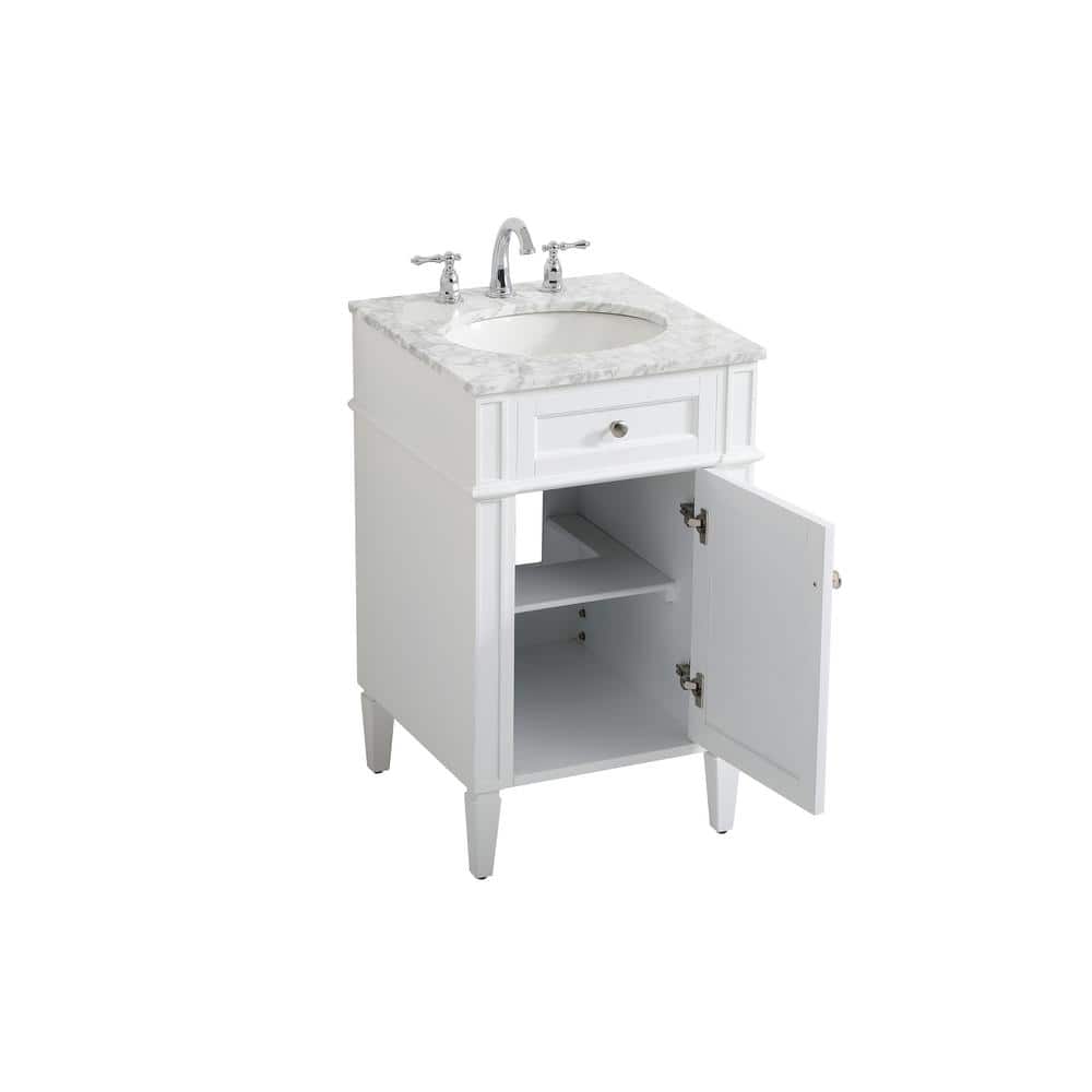 White Carrara Marble Single Sink Vanity with Storage Cabinet