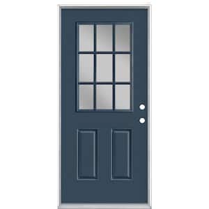 36 in. x 80 in. 9 Lite Night Tide Left Hand Inswing Painted Smooth Fiberglass Prehung Front Door with No Brickmold