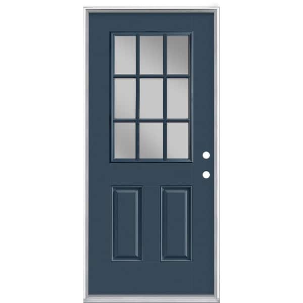 Masonite 36 in. x 80 in. 9 Lite Night Tide Left Hand Inswing Painted Smooth Fiberglass Prehung Front Door with No Brickmold