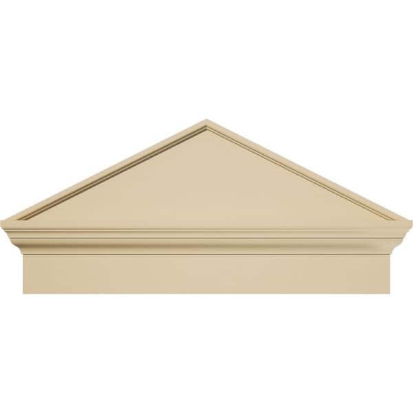 Ekena Millwork 30 in. W x 14-3/8 in. H x 2-3/4 in. P (Pitch 6/12) Peaked Cap Smooth Signature Urethane Combination Pediment, Primed Tan