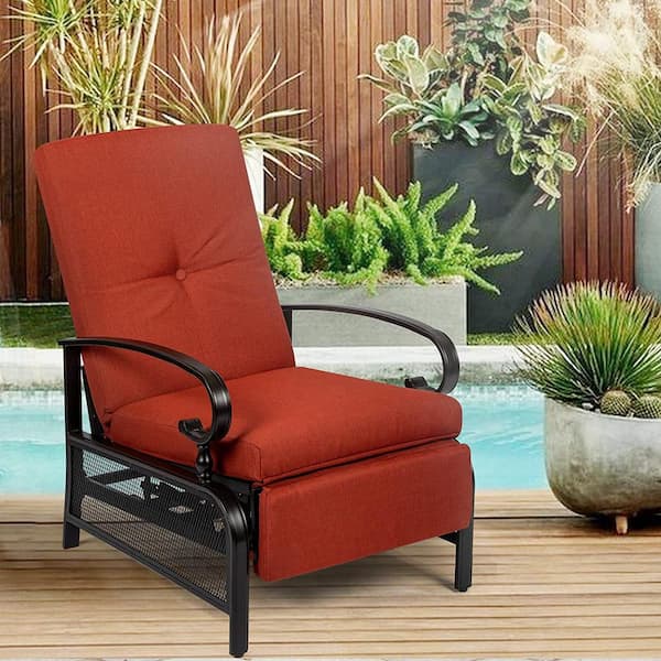 Suncrown Adjustable Black Metal Outdoor Recliner with Red Cushions  HD-F08B813 - The Home Depot