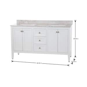 Darcy 61 in. W x 22 in. D x 39 in. H Double Sink Freestanding Bath Vanity in White with Winter Mist Cultured Marble Top