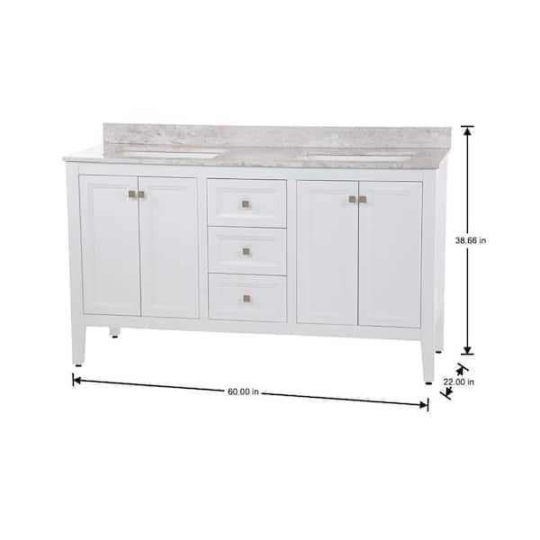 Darcy 61 in. Double Sink White Bath Vanity with Winter Mist Cultured Marble Top (Assembled)
