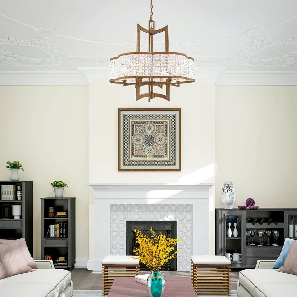 Palacial Bronze 6-Light Chandelier with Clear Crystal Shade
