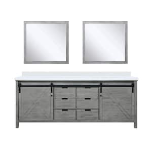 Marsyas 84 in W x 22 in D Ash Grey Double Bath Vanity, White Quartz Countertop and 34 in Mirrors