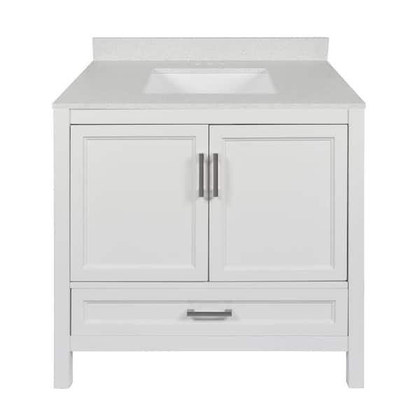 Amluxx Salerno 37 in. W x 22 in. D Bath Vanity in White with Quartz Stone Vanity Top w/ Backsplash in Galaxy White