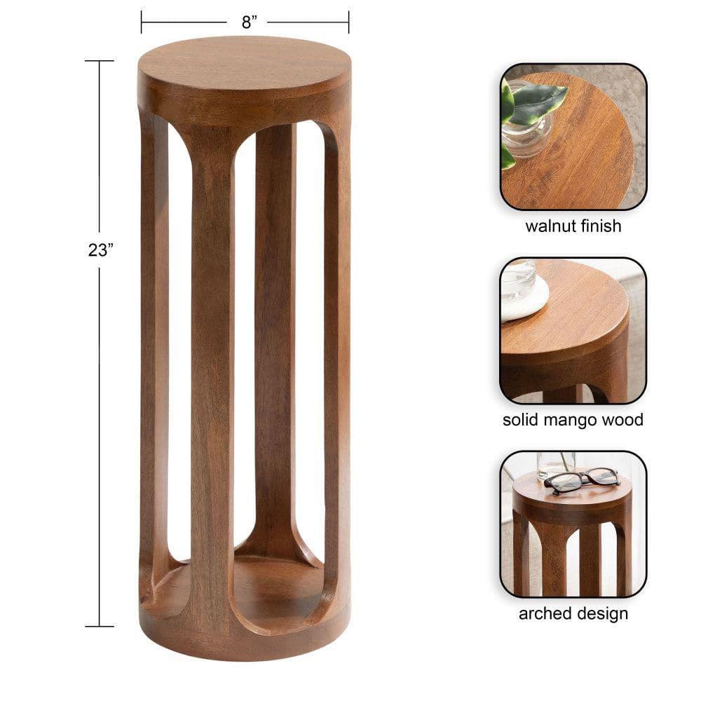 Dahl 8.00 in. Walnut Brown Round Solid Wood End Table - thumbnail 4
