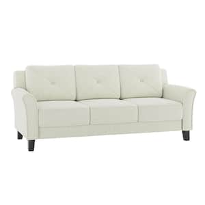 Bruce 79 in. Trasitional Lamb Wool Slipcovered Sofa with Tapered Legs-Ivory