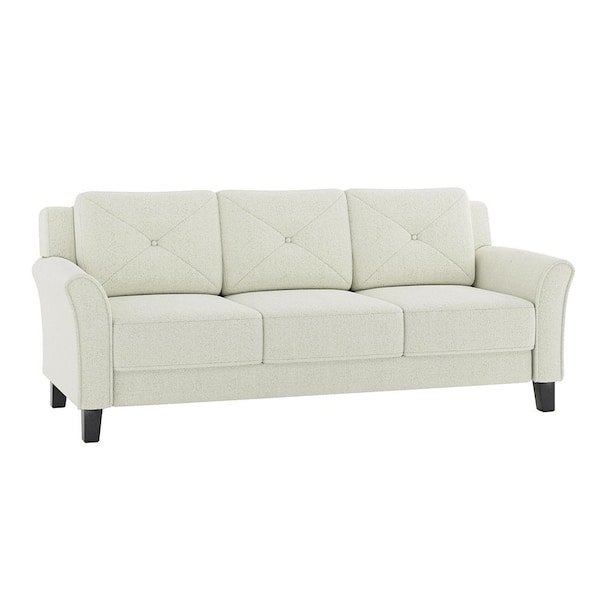 JAYDEN CREATION Bruce 79 in. Trasitional Lamb Wool Slipcovered Sofa with Tapered Legs-Ivory