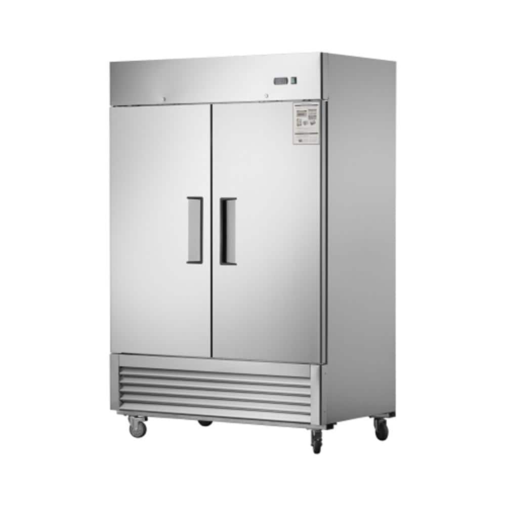 54 in. 42.2 cu. ft. Commercial Refrigerator with 2-Solid Doors Stainless Steel, LCD Temp Display and Auto Defrost Silver