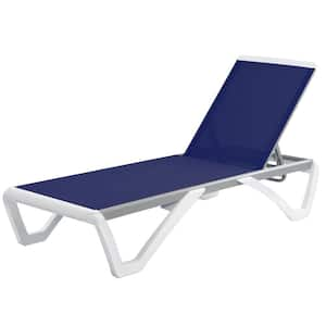 Full Flat Aluminum Patio Reclining Adjustable Chaise Lounge Chair for Sunbathing Beach (NavyBlue Textilence W/O Table)