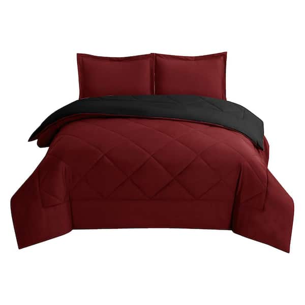 swift home Swift Home 2-Piece Burgundy/Black All-Season Reversible Microfiber Twin Down-Alternative Comforter Set