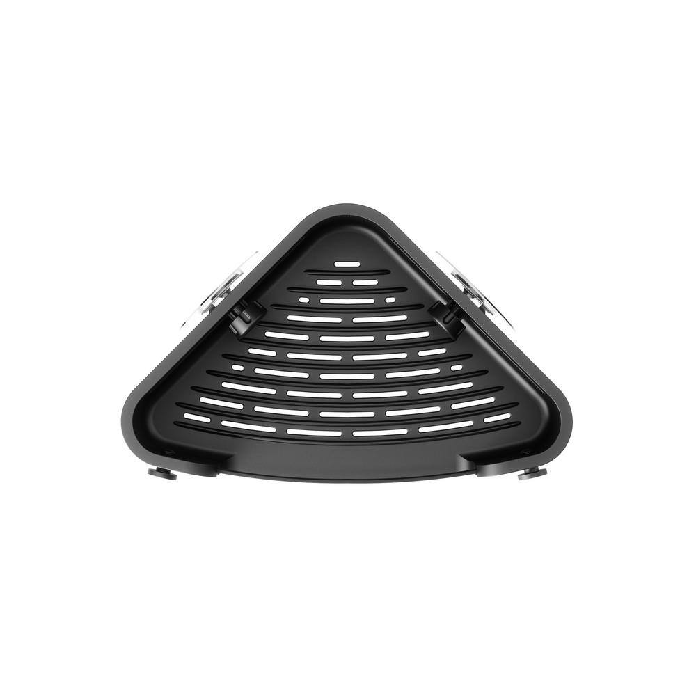 Black Plastic Adhesive Corner Shower Basket with Hooks