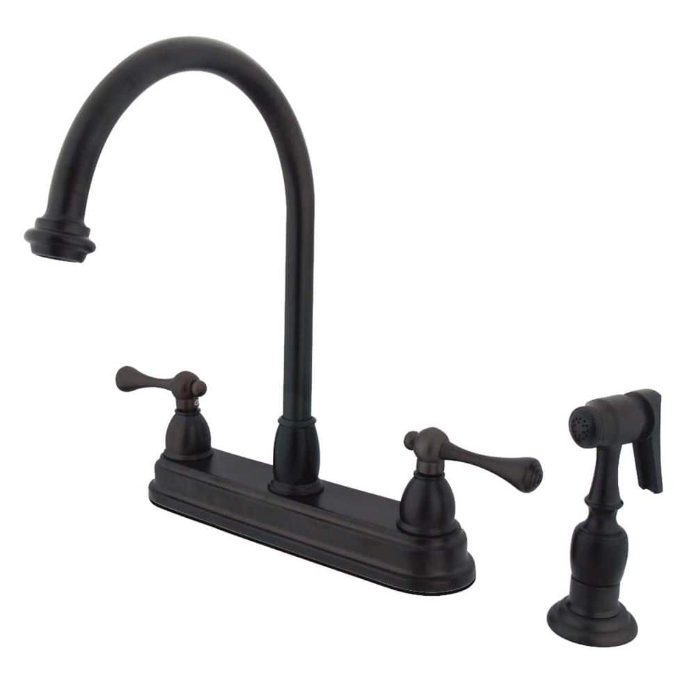 Vintage 2-Handle Deck Mount Centerset Kitchen Faucets with Side Sprayer in Oil Rubbed Bronze -  Kingston Brass, HKB3755BLBS