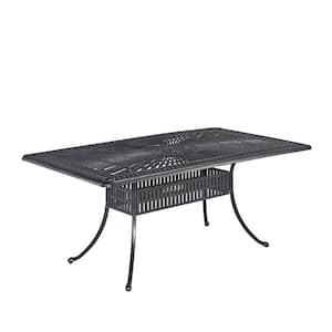 Grenada Charcoal Gray 7-Piece Cast Aluminum Rectangular Outdoor Dining Table with Gray Cushions