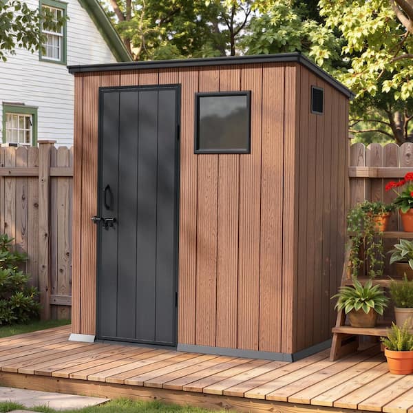 6 ft. x 4 ft. Outdoor Plastic Resin Shed Patio Garden Storage Shed w/ Lockable Door and Window in Brown (24 sq. ft.)