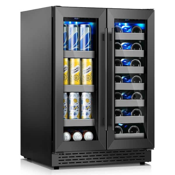 24 in. Dual Zone and 20-Wine Bottles and 88-Cans Wine and Beverage Refrigerator in Black with Stainless Steel Shelves