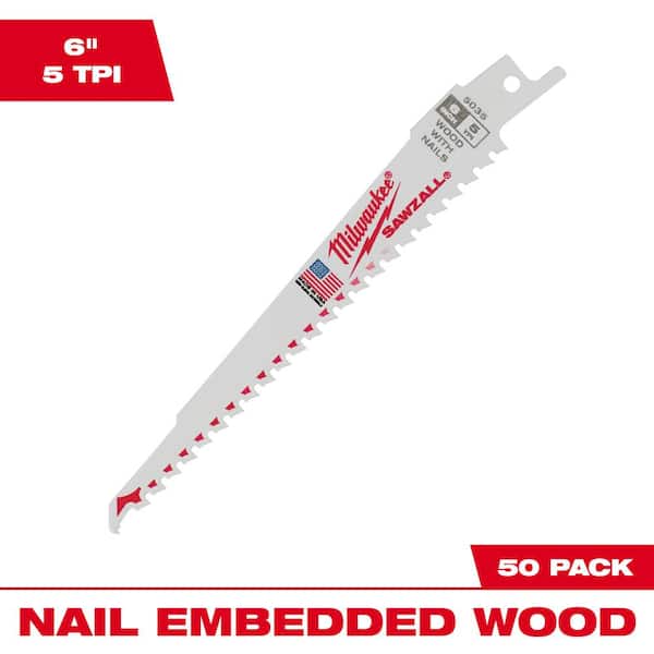 MILWAUKEE 48-01-6035 6" L x 5 TPI Nail Embedded Wood Cutting Bi-metal 