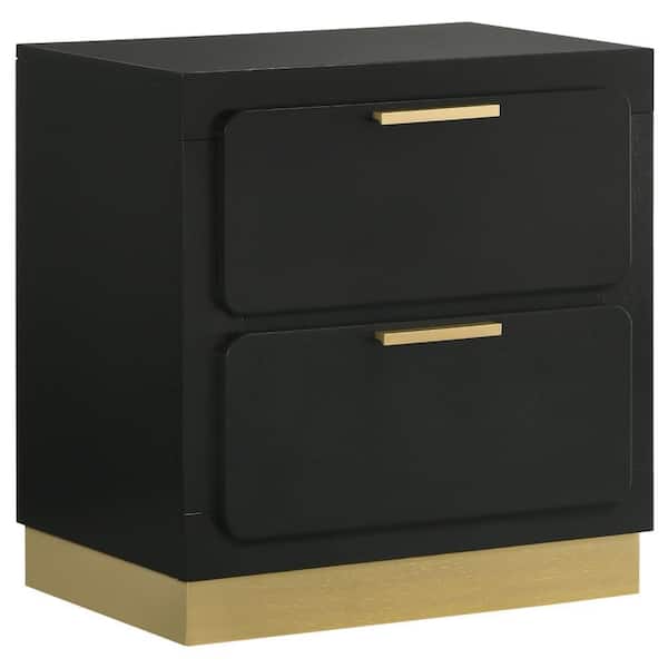 Benjara Caer Black and Gold 2 Drawer 14.75 in. W Nightstand
