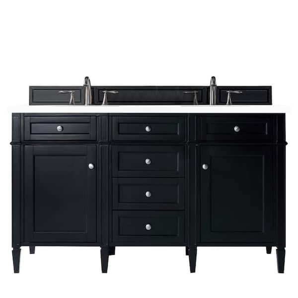 James Martin Vanities Brittany 60.0 in. W x 23.5 in. D x 34 in. H Bathroom Vanity in Black Onyx with White Zeus Quartz Top