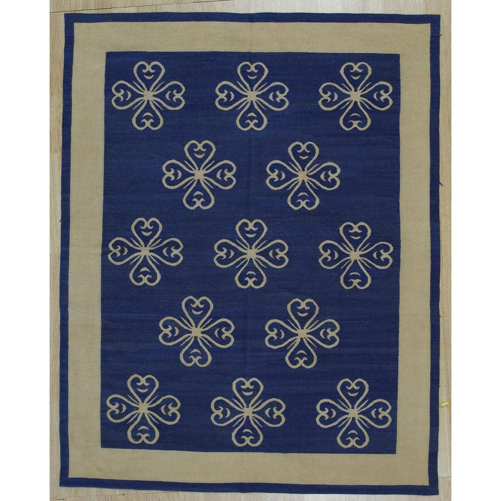 Handwoven Artisanal Blue Wool 6' x 8' Flatweave Area Rug