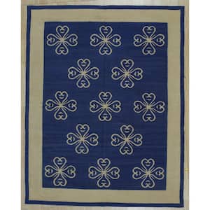 Area Rug Blue 6 ft. x 8 ft. Handwoven Wool Modern Flat Weave Area Rug