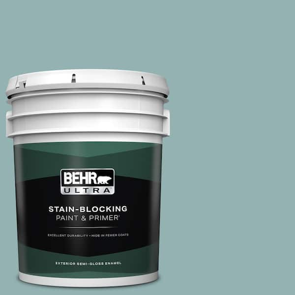 BEHR ULTRA 5 gal. #500F-5 Gulf Winds Semi-Gloss Enamel Exterior Paint & Primer