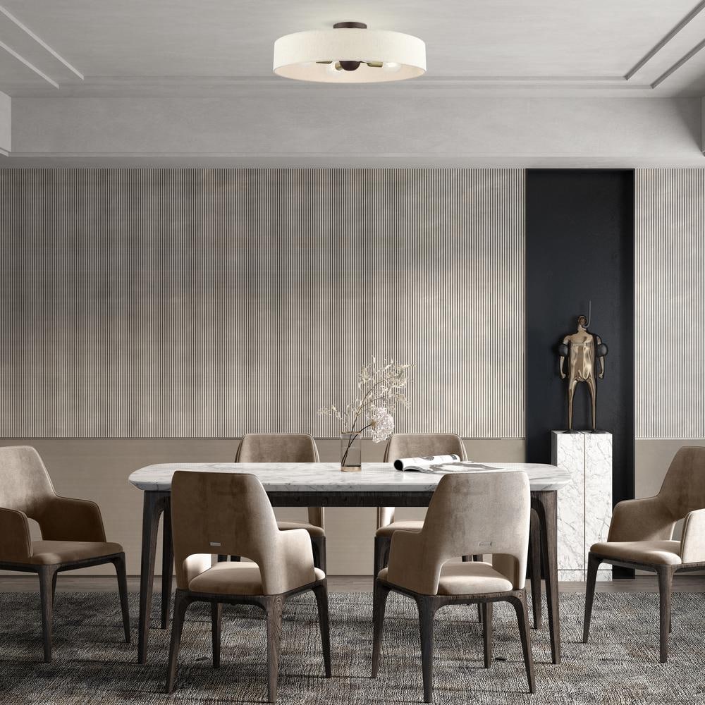Elegant Bronze Drum Semi-Flush Mount with Oatmeal Fabric Shade