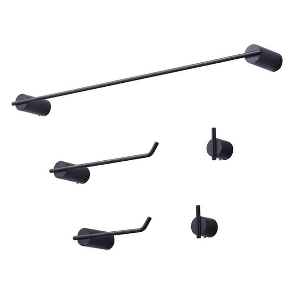 AVITAS 5-Piece Bath Hardware Set Accessory Included Towel Rack, Toilet Paper Holder and Towel Hooks in Matte Black