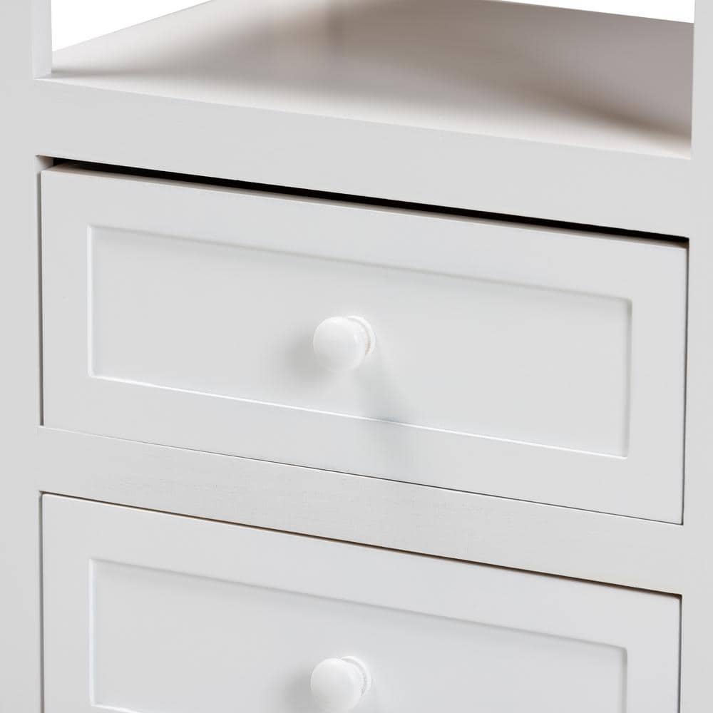 Modern Contemporary White Paulownia Wood 2-Drawer End Table