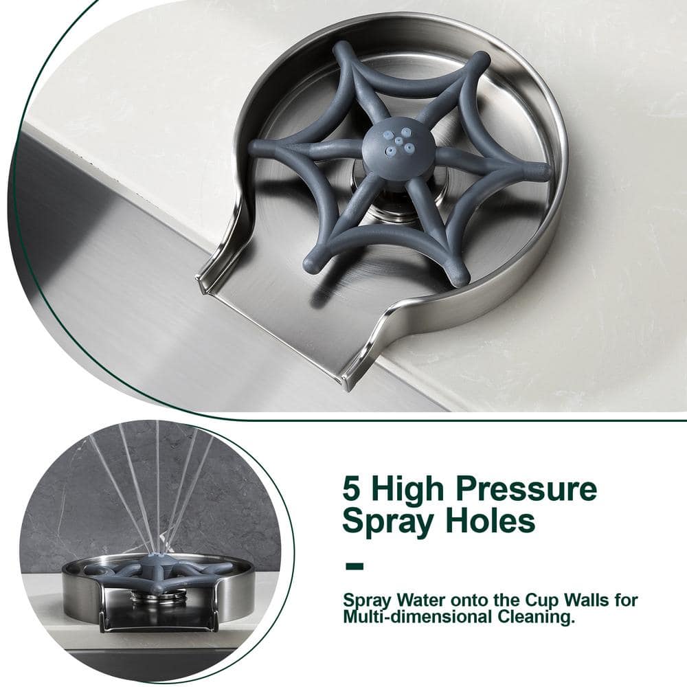 Brushed Nickel Kitchen Sink Glass Rinser with Zinc Alloy Tray