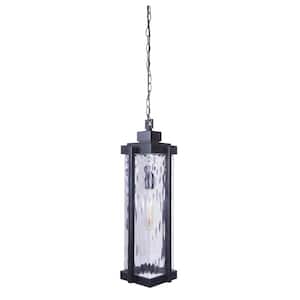 Pyrmont 23.88 in. 1-Light Oiled Bronze Finish Dimmable Outdoor Pendant Light with Hammered Glass, No Bulb Included