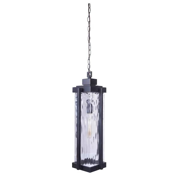 CRAFTMADE Pyrmont 23.88 in. 1-Light Oiled Bronze Finish Dimmable Outdoor Pendant Light with Hammered Glass, No Bulb Included