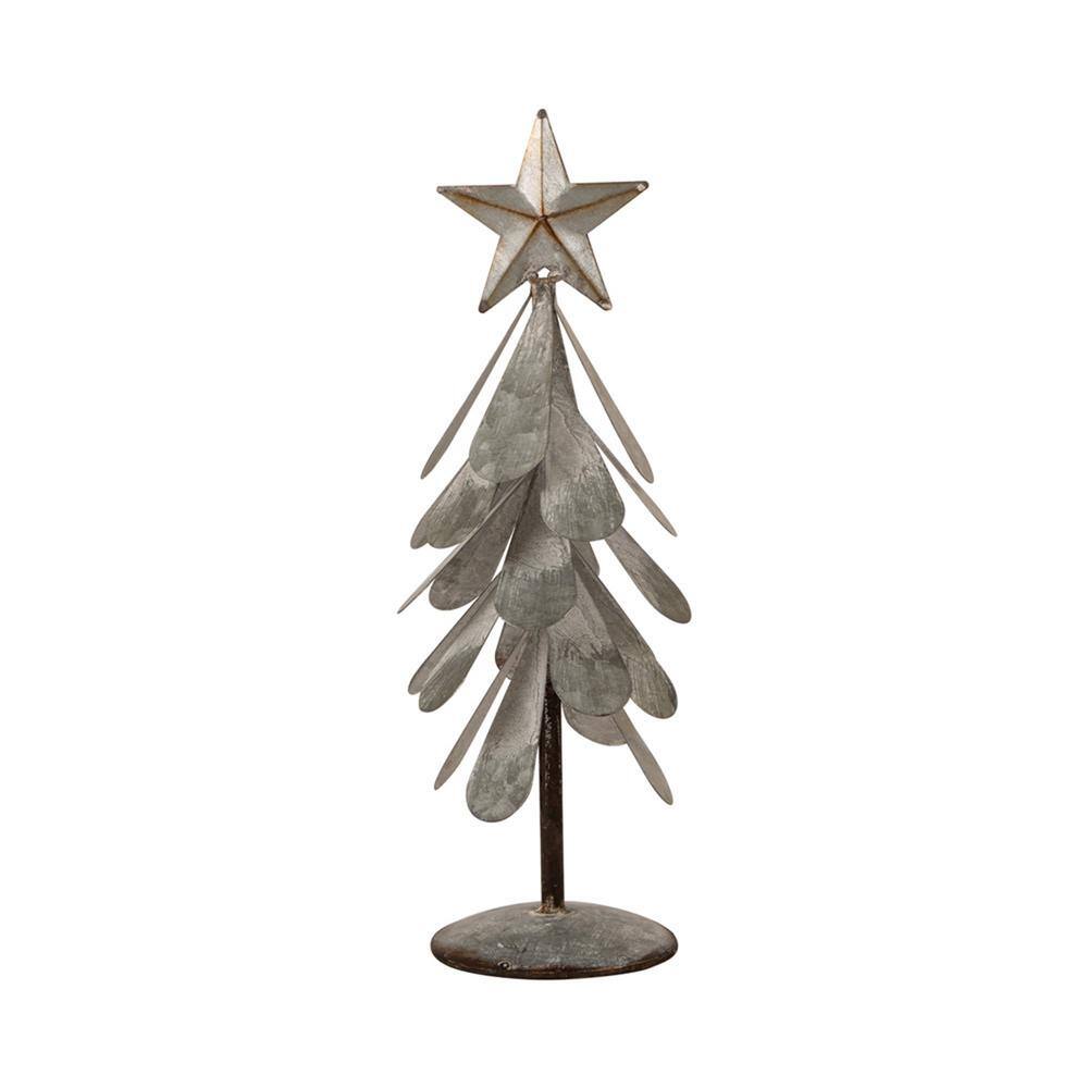 14" Galvanized Metal Finish Tabletop Christmas Tree 