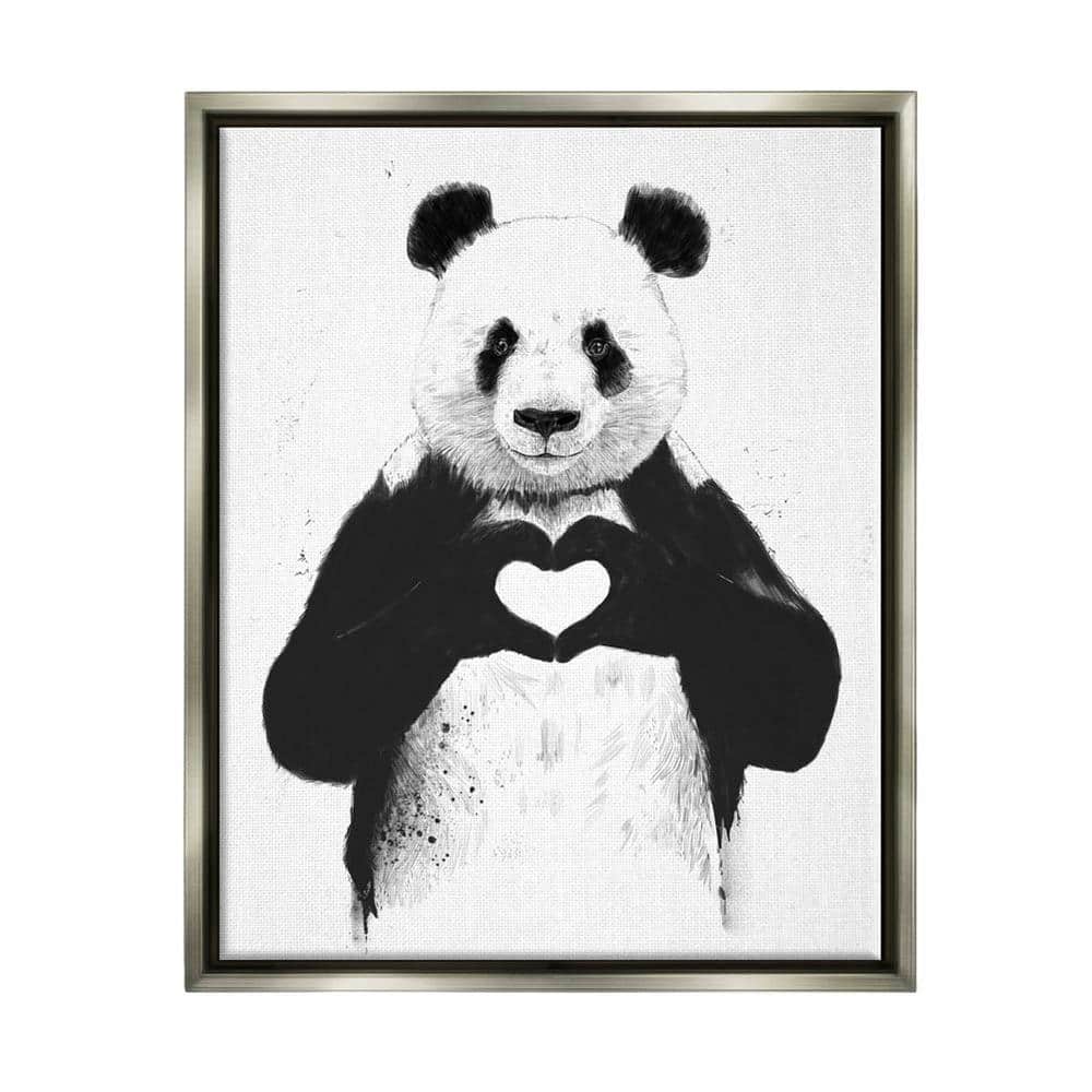 The Stupell Home Decor Collection Panda Bear Making a Heart Ink  Illustration by Balazs Solti Floater Frame Animal Wall Art Print 31 in. x  25 in. aap-244_ffl_24x30 - The Home Depot