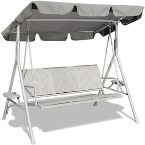 3-Person Metal Patio Swing Seat with Adjustable Canopy in Gray
