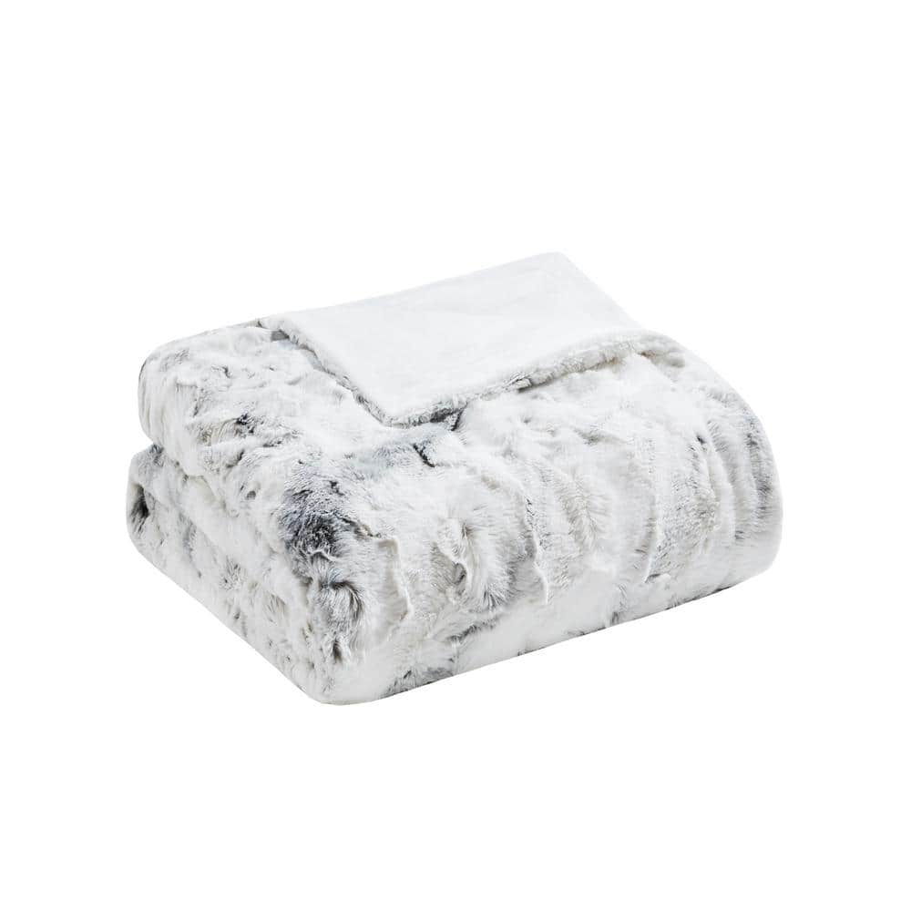 Oversized Grey Faux Fur Reversible Winter Throw