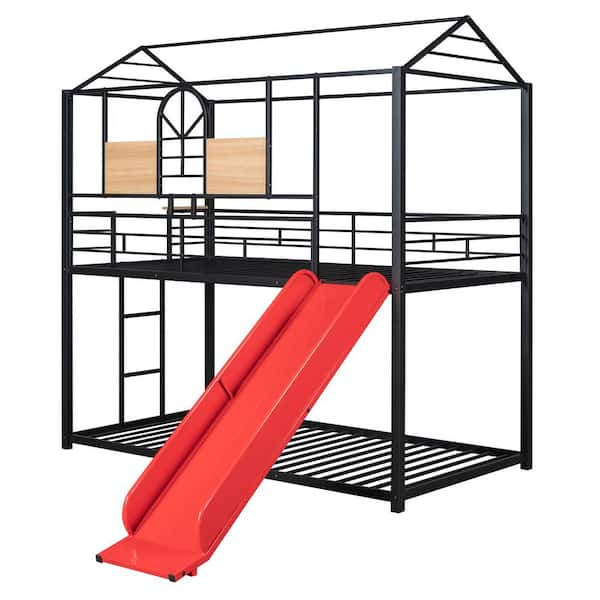 Red metal shops bunk bed twin over full