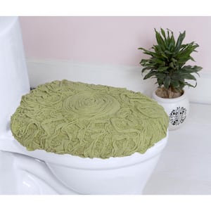 Bell Flower Collection 100% Cotton Bath Rug, 18x18 Toilet Lid Cover, Green