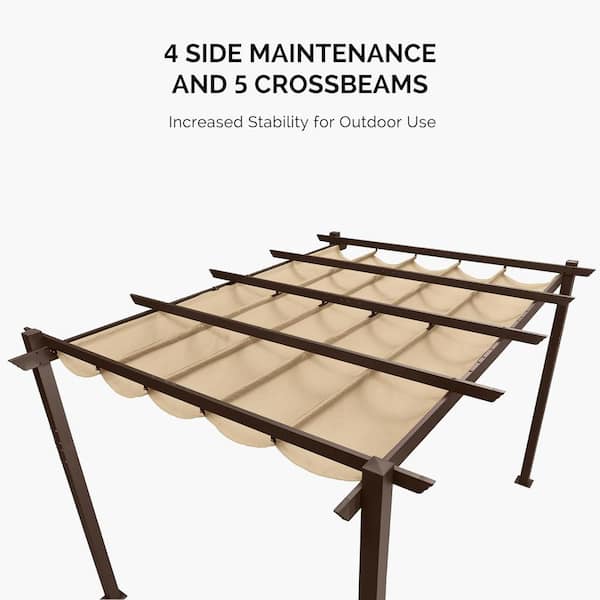 10 ft. x 12 ft. Bronze Aluminum Frame Outdoor Patio Pergola Gazebo with Beige Retractable Sun Shade Canopy for Deck