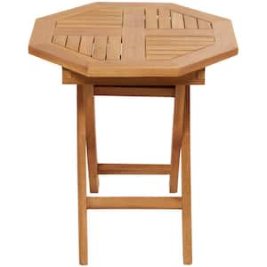 20 in. Brown Octagon Teak Wood Slatted Outdoor Accent Table