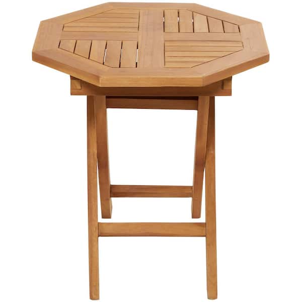 Litton Lane 20 in. Brown Octagon Teak Wood Slatted Outdoor Accent Table