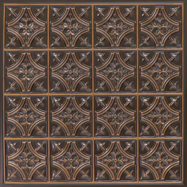 FROM PLAIN TO BEAUTIFUL IN HOURS Scarlette Antique Copper 2 ft. x 2 ft. PVC Glue Up or Lay In Faux Tin Ceiling Tile (40 sq. ft./case)
