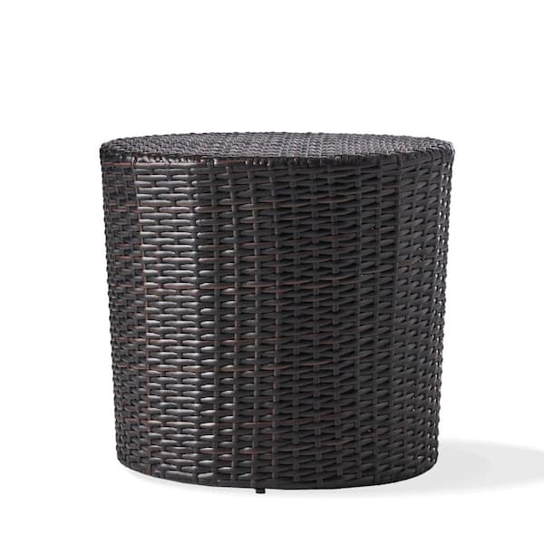 Zeus & Ruta 16.75 in. H Brown Round Wicker Outdoor Patio Side Table Outdoor Barrel Side Table for Graden, Patio, Pool and Porch