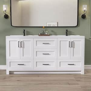 72 in. W x 22 in. D x 35 in. H White Bath Vanity Single Basin Freestanding Solid Wood Bathroom Cabinet with White Top