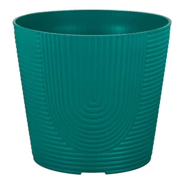 Vigoro Hayze Medium Teal Plastic Lightweight Round Planter with Drainage Holes (10.71 in. L x 10.71 in. W x 9.49 in. H)