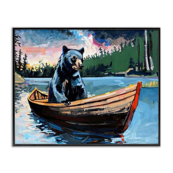 Stupell Industries Boating Black Bear by Adam Swanson Black Framed Animal Giclee Art Print 11 in. x 14 in.
