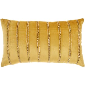 Sofia Gold Striped 21 in. x 12 in. Rectangle Throw Pillow