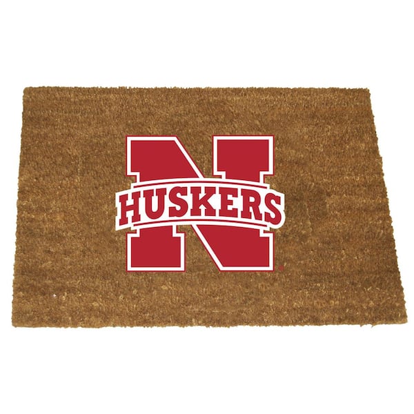 The Memory Company Nebraska Brown 29.5 in. x 19.5 in. Coir Fiber Colored Logo Door Mat